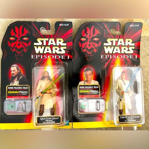 Star Wars Episode 1 Action Figures w/CommTech Chips. Obi-WanKenobi & Qui-WanJinn - Picture 1 of 15